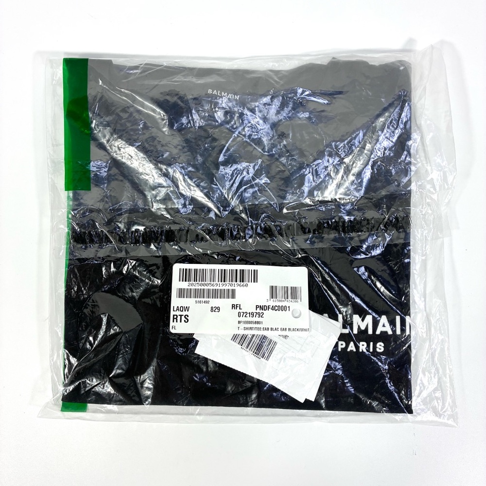 Balmain Cropped Eco-Designed Cotton T-Shirt Tee Flocked Logo Black XL NWT - Picture 12 of 14